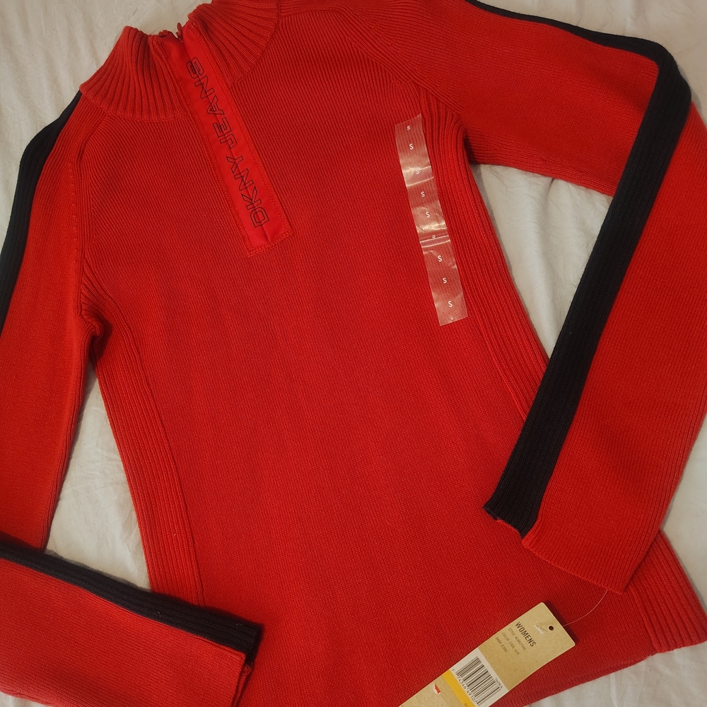 DKNY Red and Black Turtleneck Sweater